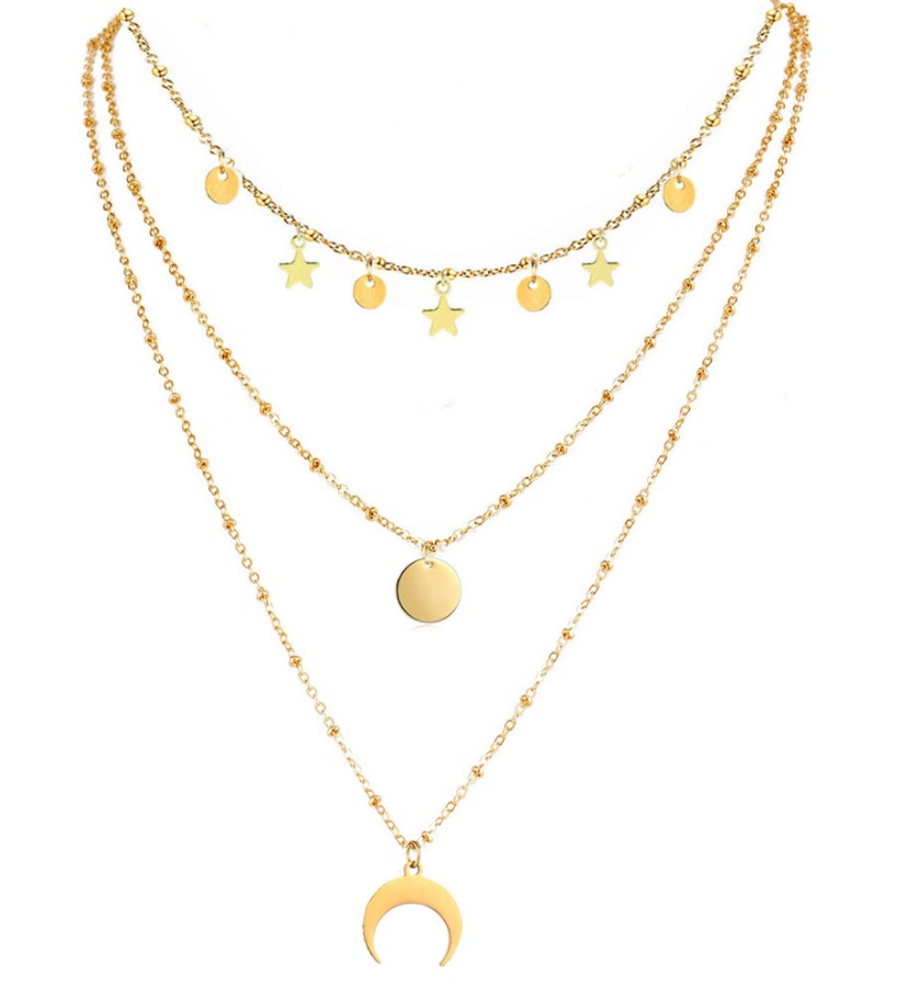 Triple Chain Star Moon Necklace Wholesale